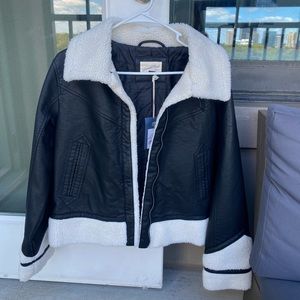 Sherpa lined faux leather jacket